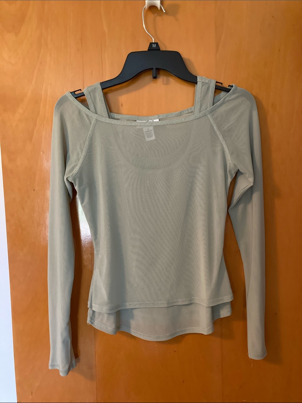 Light Sage Long-Sleeve Layered Tee with Strappy Neckline